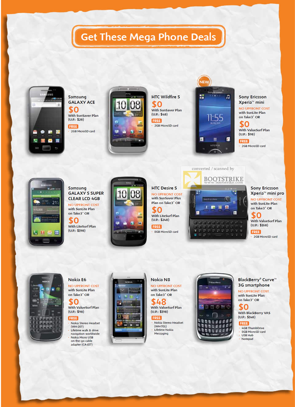 COMEX 2011 price list image brochure of M1 Phones Samsung Galaxy Ace S Super Clear LCD HTC Wildfire S Desire S Sony Ericsson Xperia Mini Pro Nokia E6 N8 BlackBerry Curve 3G