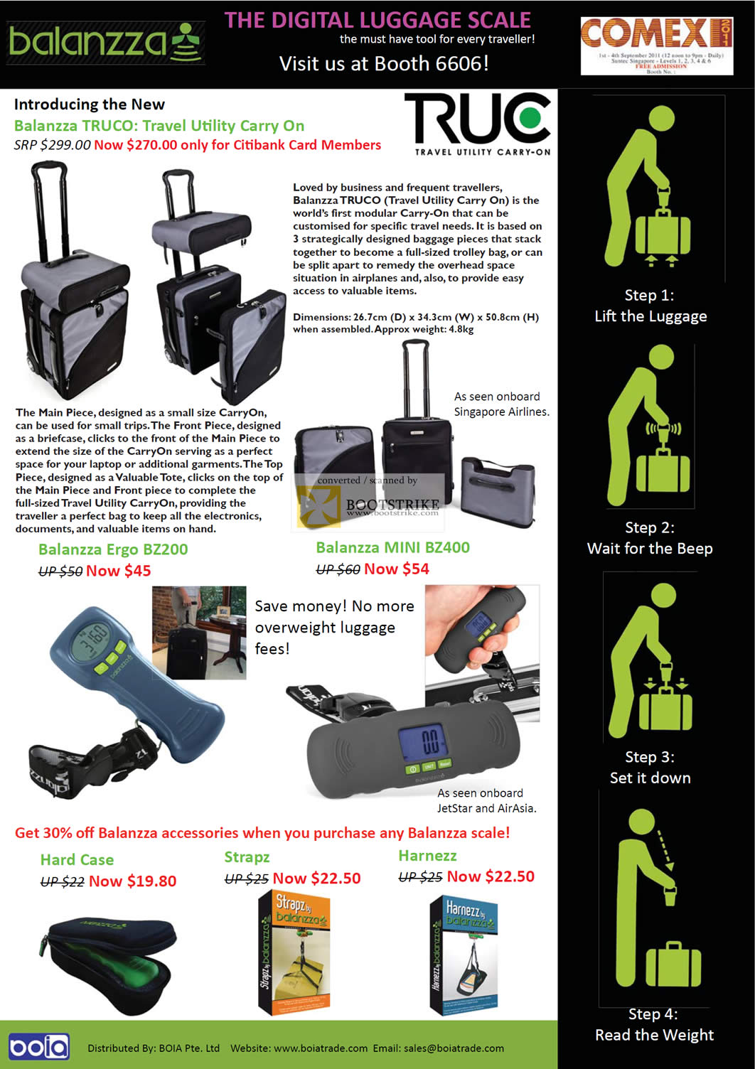 COMEX 2011 price list image brochure of Mojito Balanzza Digital Luggage Scale Truco Travel Utility Carry On Erzo BZ200 Mini BZ400 Strapz Harnez