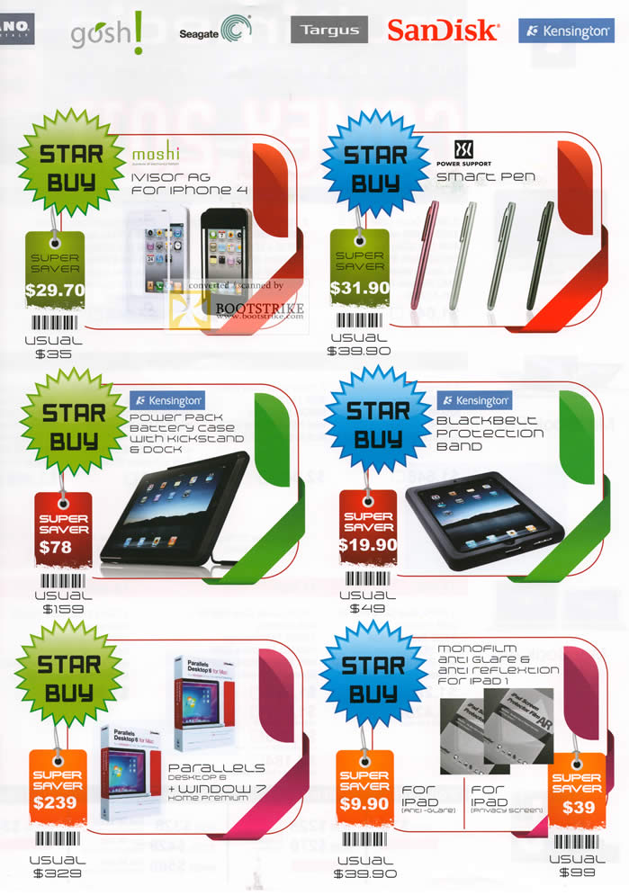 COMEX 2011 price list image brochure of Multimedia Accessories Moshi Ivisor Ag Smart Pen Power Pack Battery Case Blackbelt Protection Band Parallels Monofilm IPad