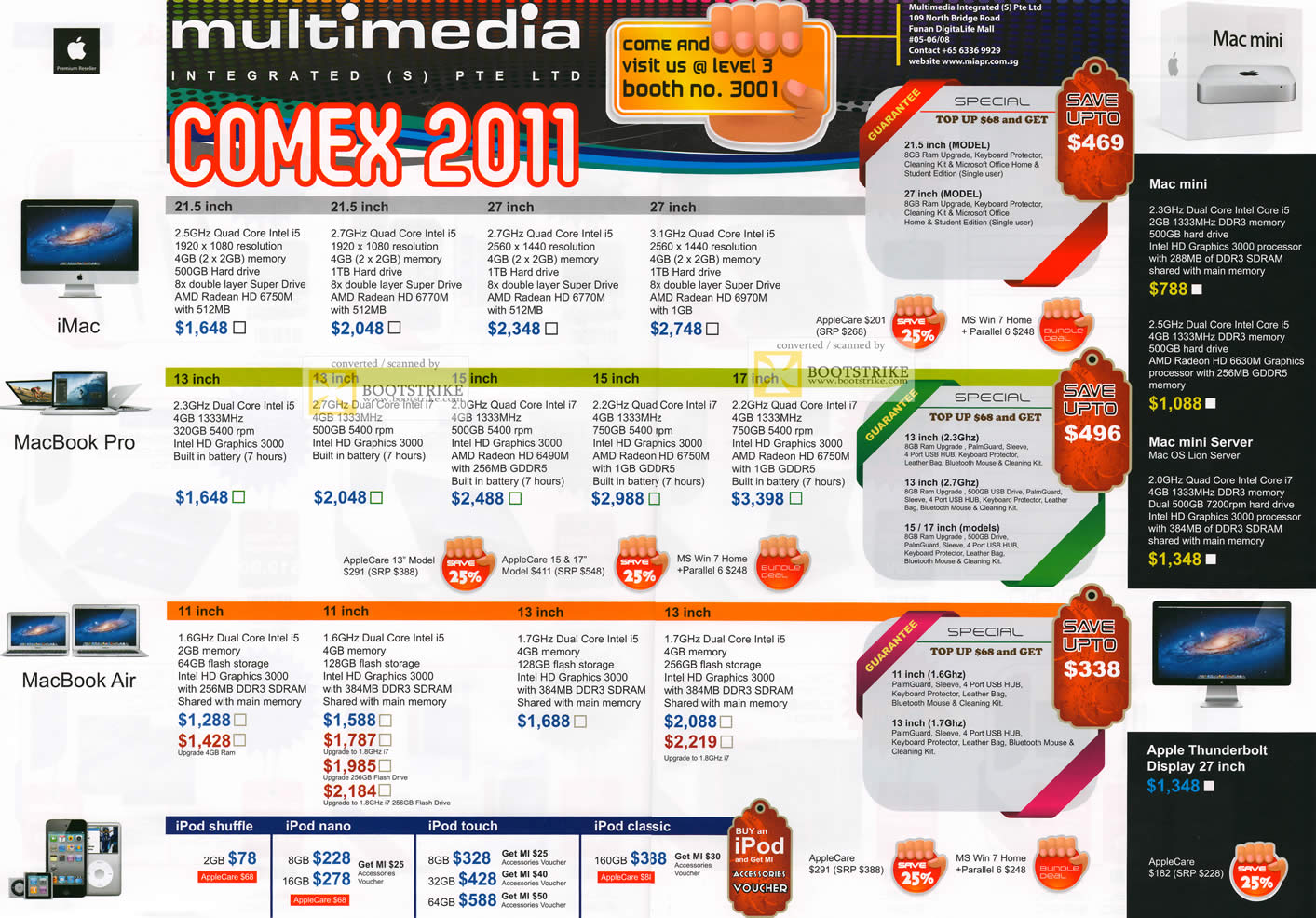 COMEX 2011 price list image brochure of Multimedia Apple Desktop PC IMac Notebooks MacBook Pro Air IPod Shuffle Nano Touch Classic Mac Mini Server Thunderbolt