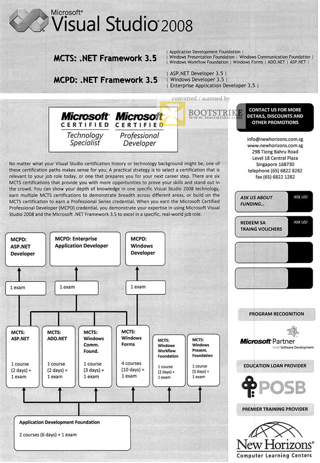 COMEX 2011 price list image brochure of New Horizon Training Microsoft Certified Technology Specialist Professional Developer MCPD MCTS