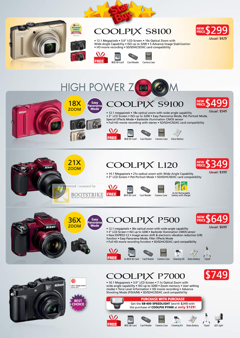 COMEX 2011 price list image brochure of Nikon Digital Cameras Coolpix S8100 S9100 L120 P500 P7000