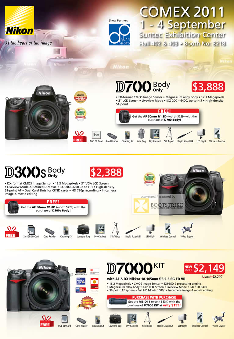 COMEX 2011 price list image brochure of Nikon Digital Cameras DSLR D700 Body Only D300s D7000 Kit