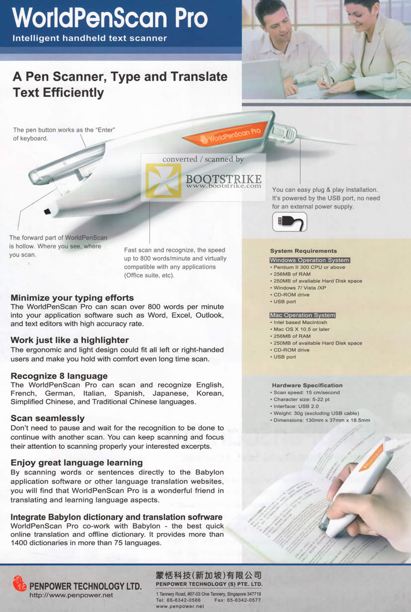 COMEX 2011 price list image brochure of Penpower WorldPenScan Pro Pen Scanner Translation