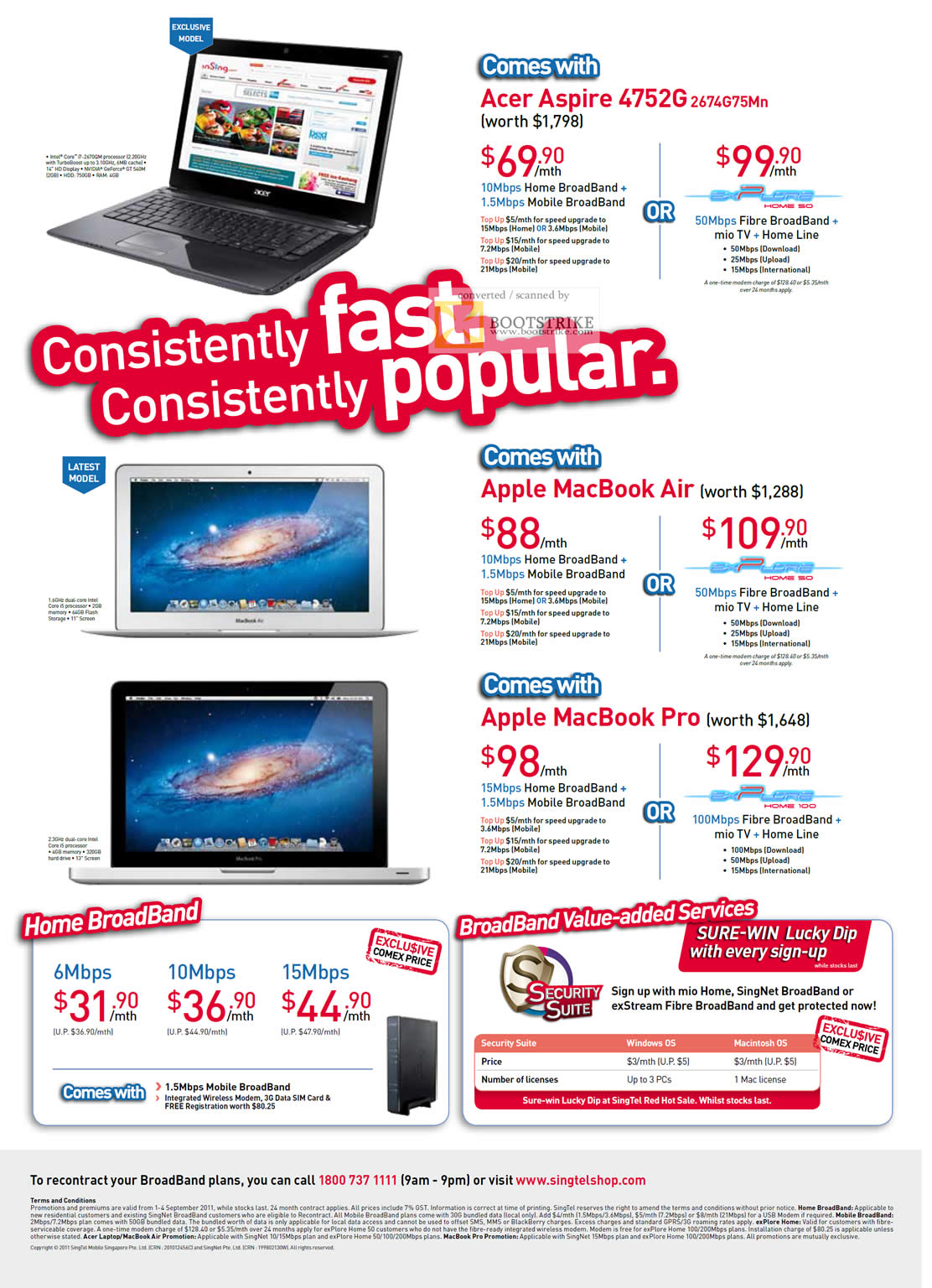 COMEX 2011 price list image brochure of Singtel Broadband Home Mobile Acer Aspire 4752G 2674G75Mn Apple MacBook Air