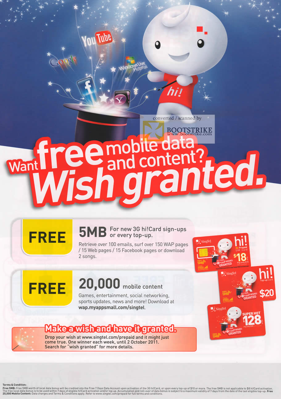 COMEX 2011 price list image brochure of Singtel Prepaid Hi Card Free Mobile Data