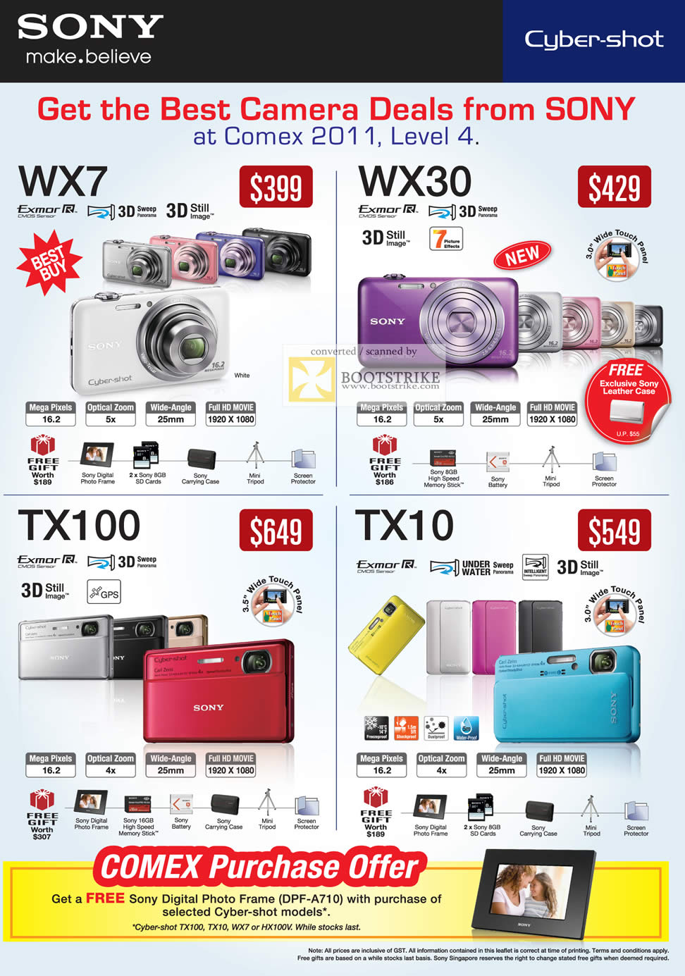 COMEX 2011 price list image brochure of Sony Digital Cameras DSC WX7 WX30 TX100 TX10