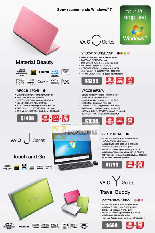 COMEX 2011 price list image brochure of Sony Notebooks Vaio VPCCB15FG B VPCCA15FG D G P VPCCB16FG W VPCJ218FG Y Series VPCYB16FG G P S