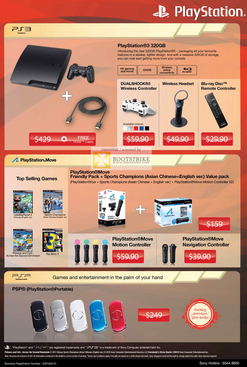 COMEX 2011 price list image brochure of Sony Playstation 3 PS3 320GB Dualshock Wireless Controller Headset Blu-Ray Disc Remote Controller Move Motion Sports Champions Value Pack PSP Portable