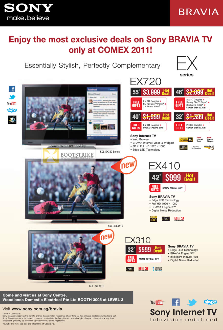 COMEX 2011 price list image brochure of Sony TV Bravia Internet KDL EX720 EX410 EX310