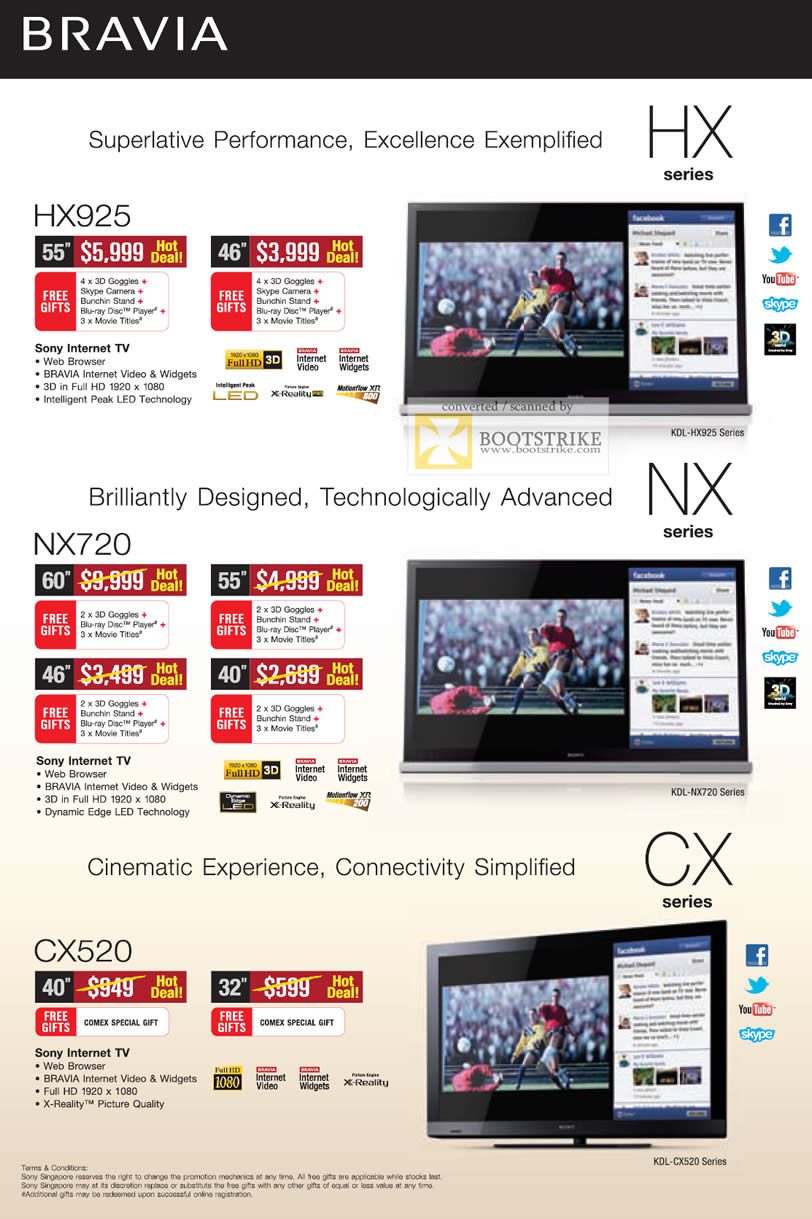 COMEX 2011 price list image brochure of Sony TV Internet Bravia KDL HX925 NX720 CX520