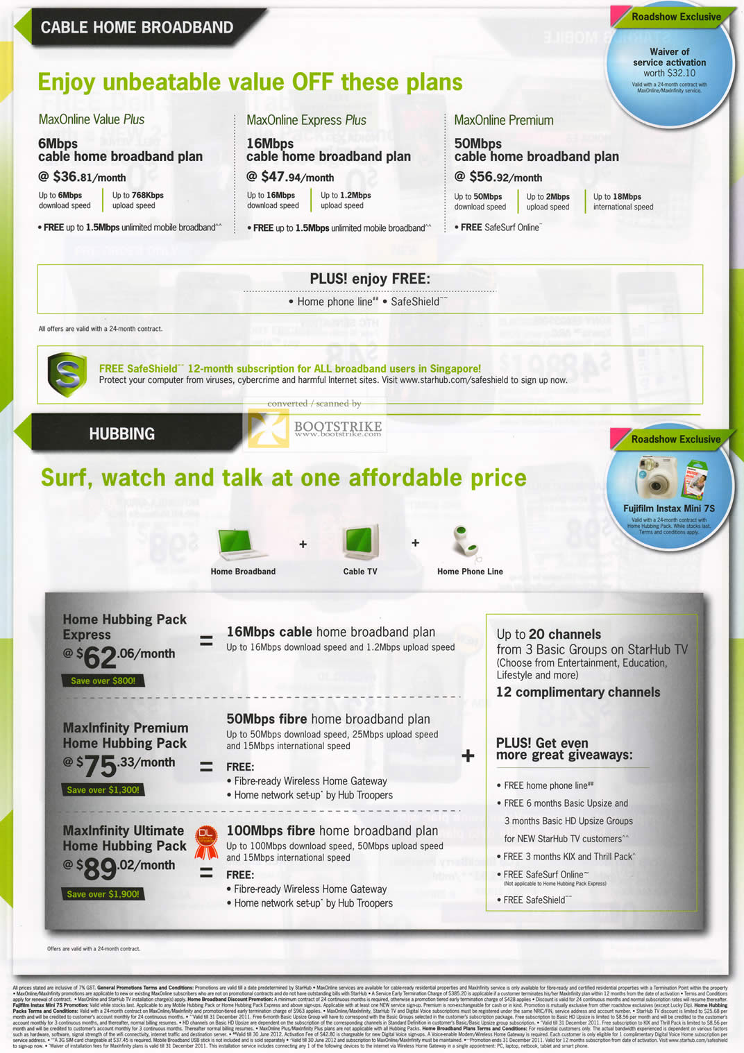 COMEX 2011 price list image brochure of Starhub Cable Home Broadband MaxOnline Value Plus Express Premium SafeShield Home Hubbing Pack MaxInfinity