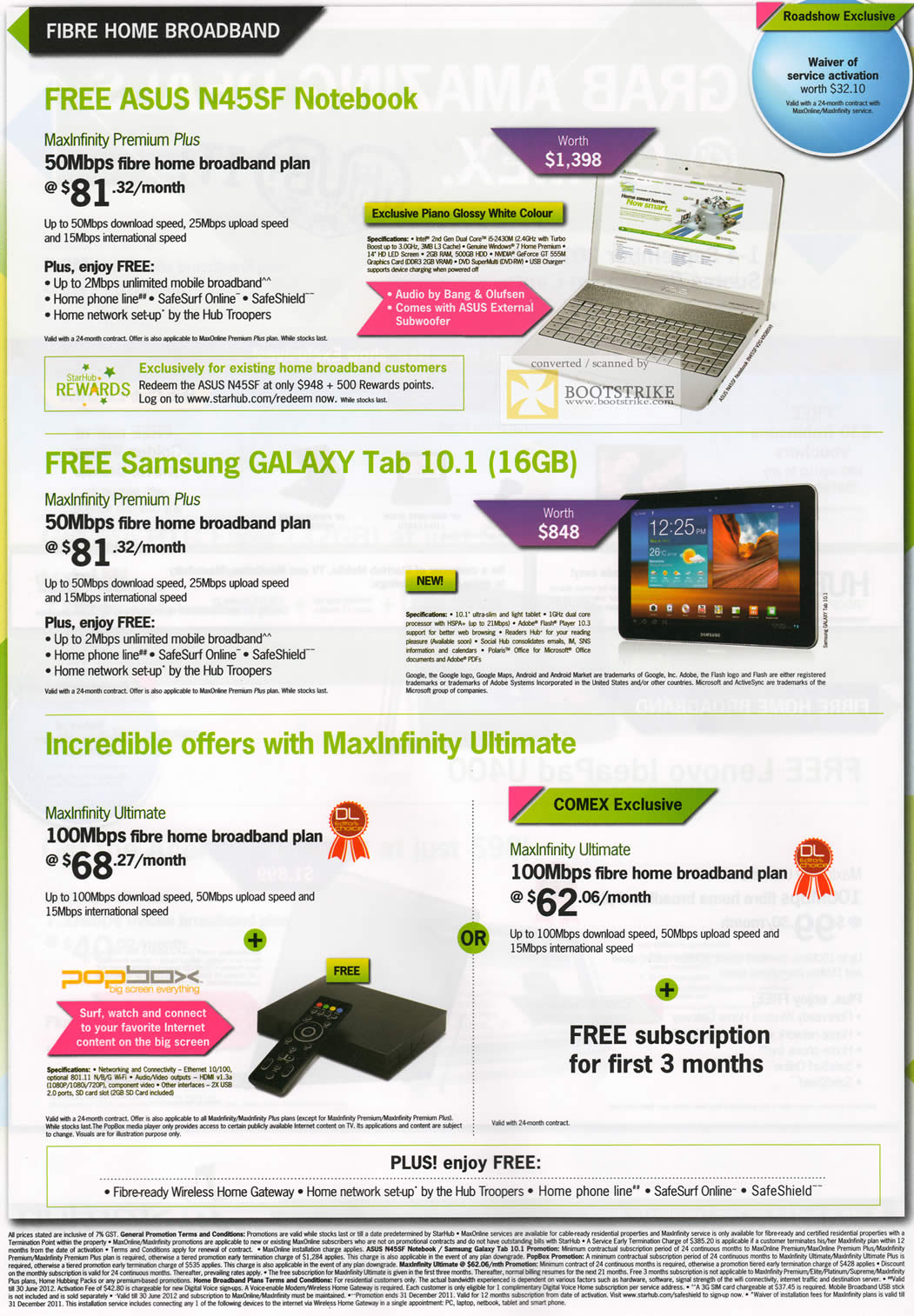 COMEX 2011 price list image brochure of Starhub Fibre Home Broadband MaxInfinity Premium Plus Free ASUS N45SF Notebook Samsung Galaxy Tab 10.1 16GB Popbox Ultimate