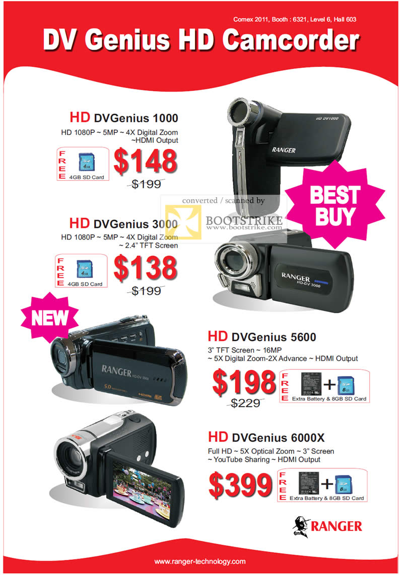 COMEX 2011 price list image brochure of Systems Tech Ranger Camcorder DV Genius 1000 3000 4600 600X HD DVGenius