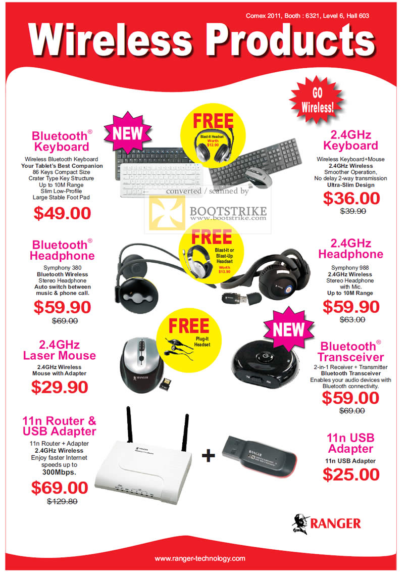 COMEX 2011 price list image brochure of Systems Tech Ranger Keyboard Headphone Mouse USB Adapter Bluetooth Laser Router Transceiver Wireless