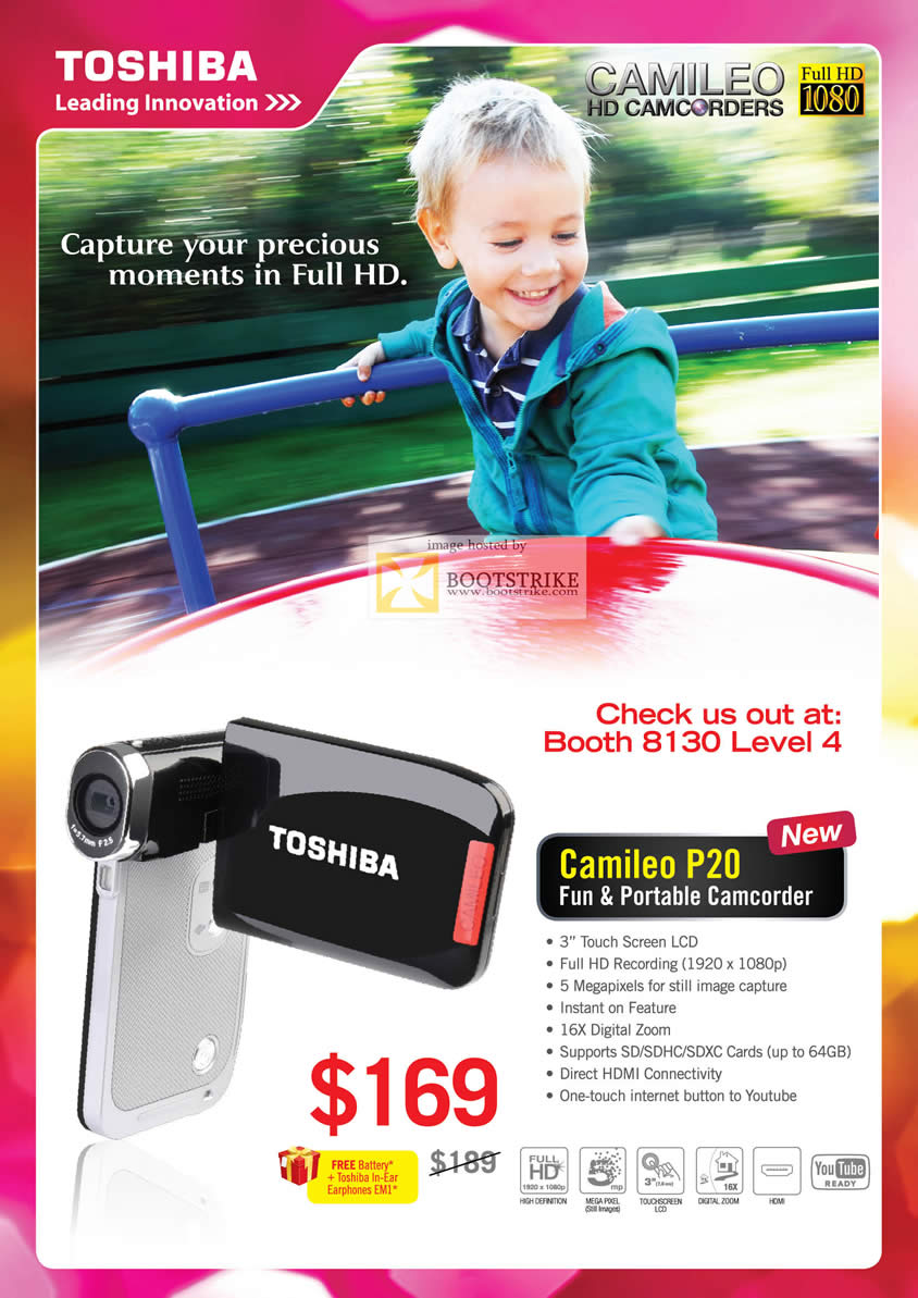 COMEX 2011 price list image brochure of Toshiba Camcorder Video Camileo P20