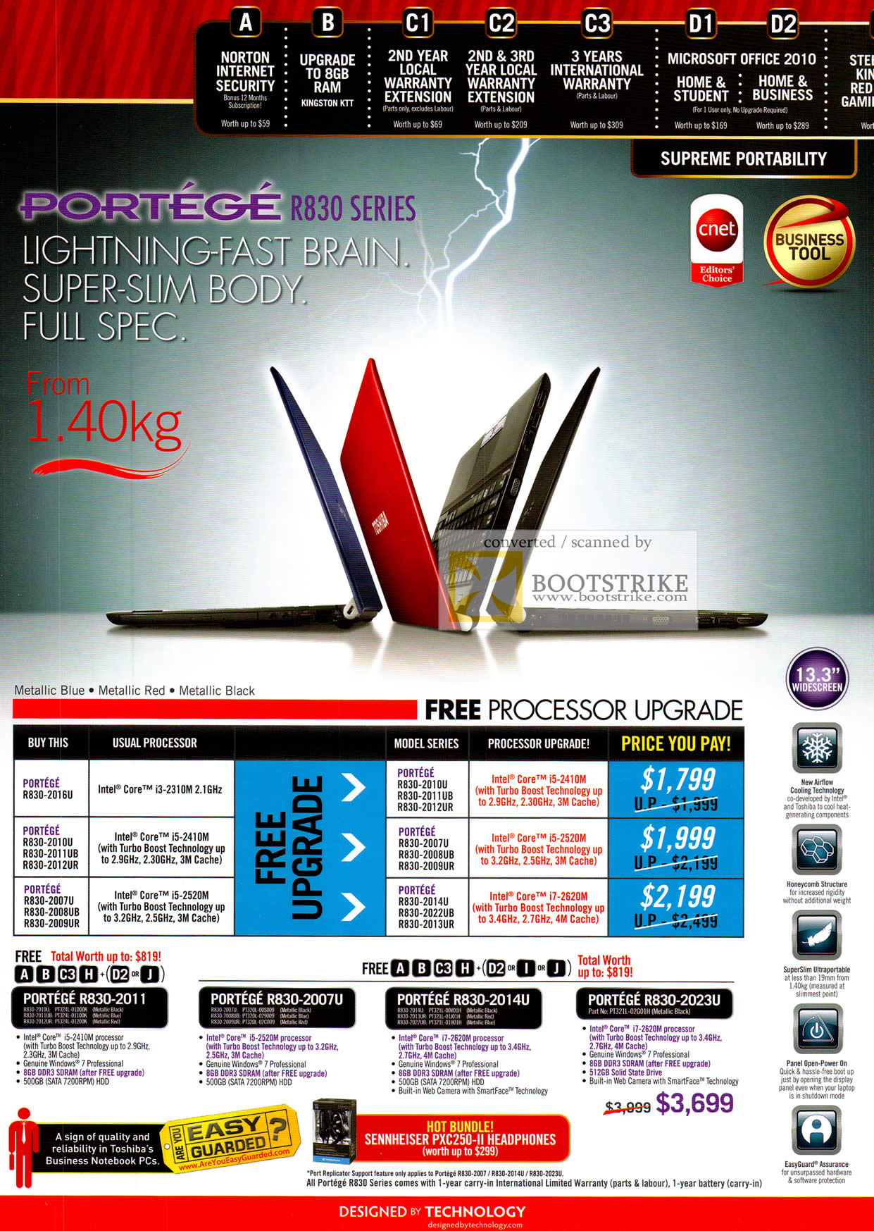 COMEX 2011 price list image brochure of Toshiba Notebooks Portege R830 Free Processor Upgrade R830-2011 2007U 2014U 2023U