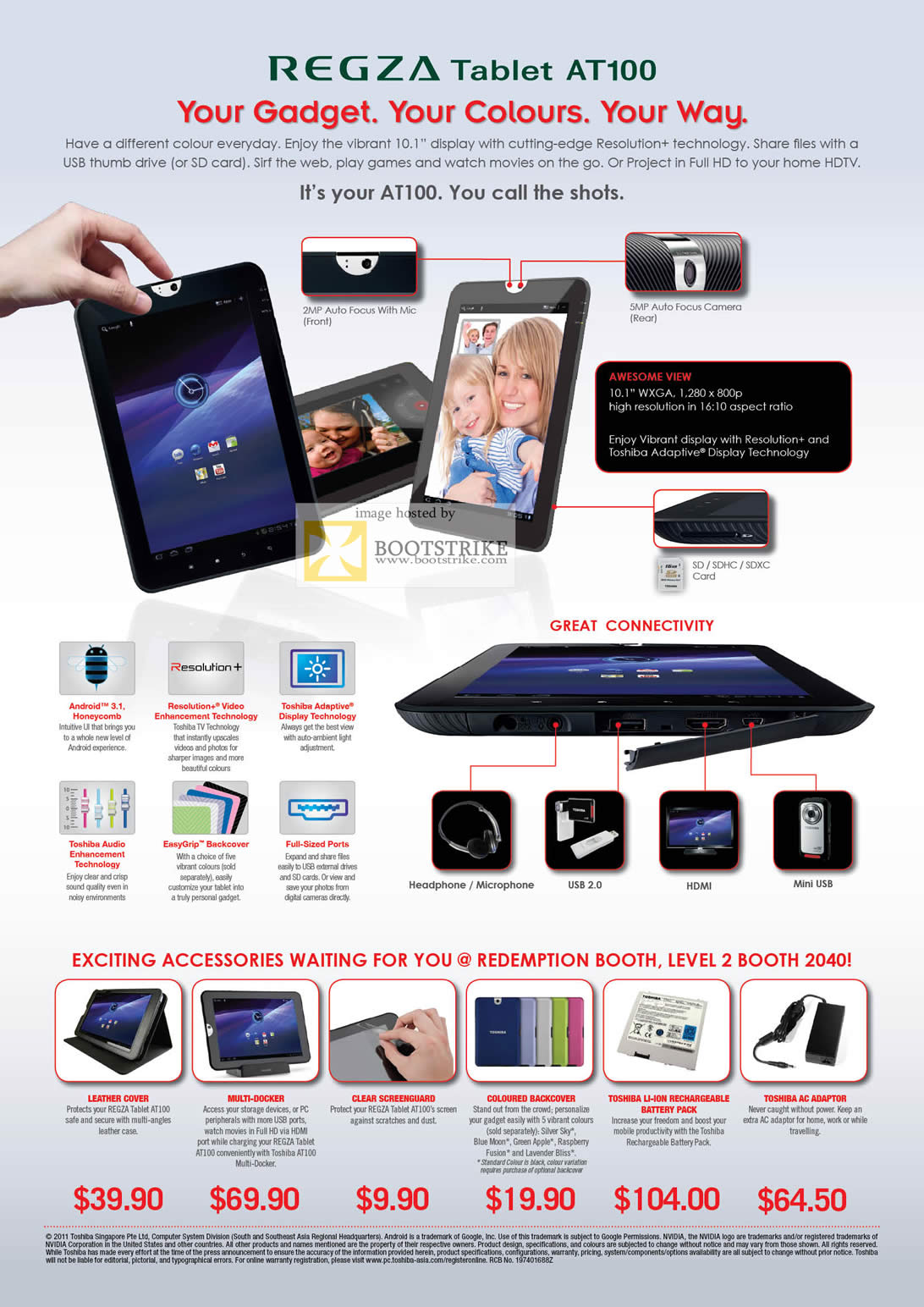 COMEX 2011 price list image brochure of Toshiba Tablet Regza AT100-1003 Specifications Features