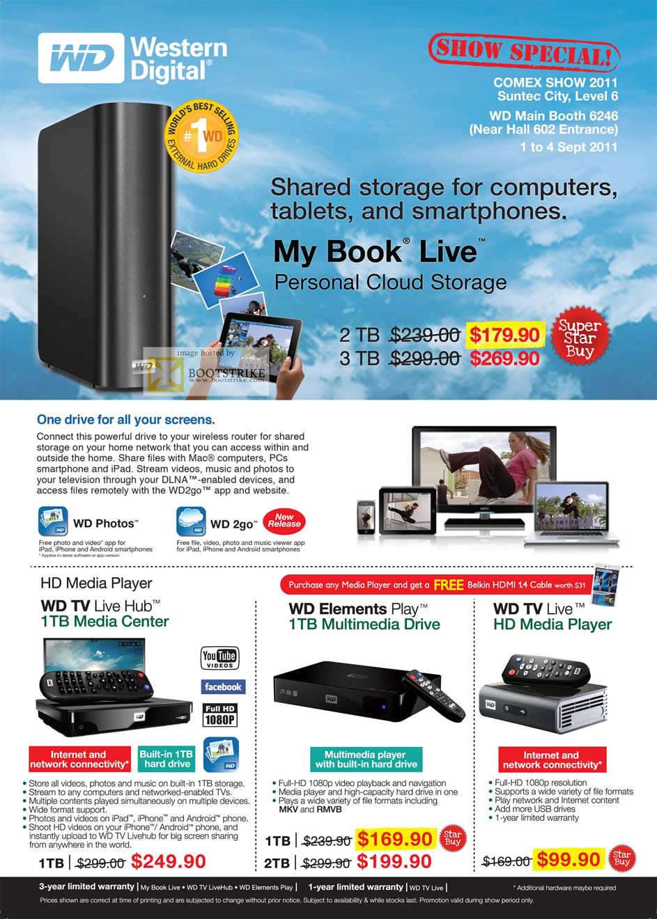 COMEX 2011 price list image brochure of Western Digital External Storage My Book Live Personal Cloud Storage Media Player TV Live Hub Play