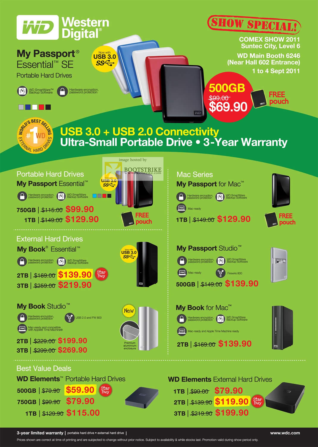 COMEX 2011 price list image brochure of Western Digital External Storage My Passport Essential SE Mac Studio Elements