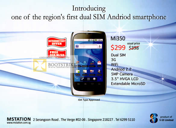 COMEX 2011 price list image brochure of Yun Loong Mobile Phone Mstation Mi350 Features Dual Sim Android