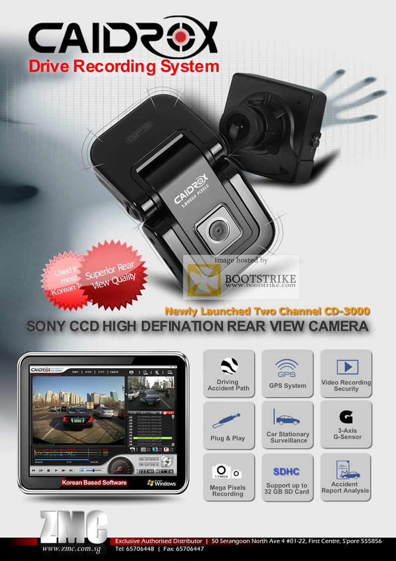 COMEX 2011 price list image brochure of ZMC Automotive Caidrox Drive Video Recording System CD-3000 Sony CCD HD Rear View Camera