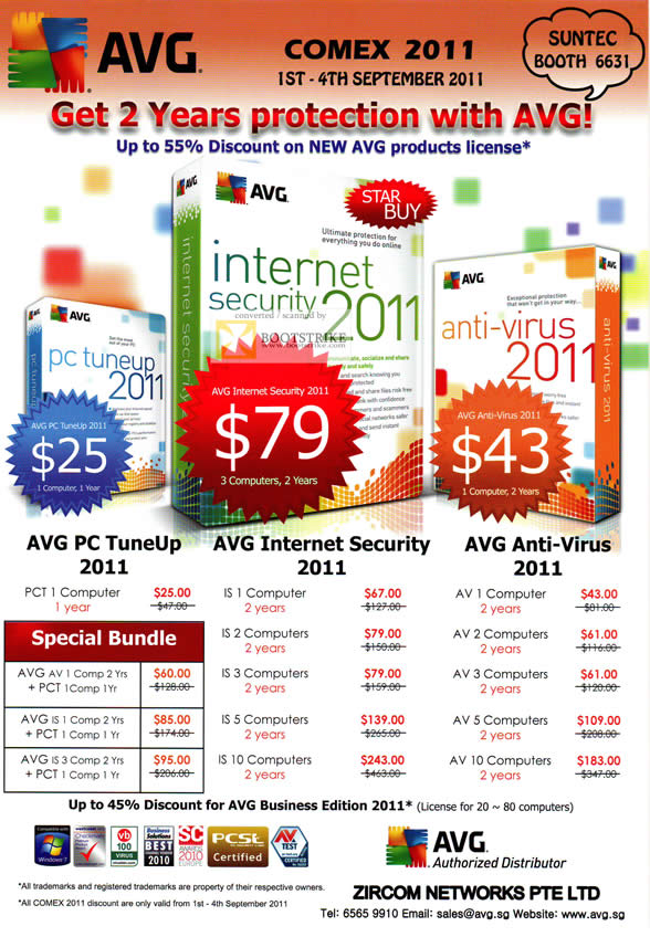 COMEX 2011 price list image brochure of Zircom AVG Anti Virus PC TuneUp Internet Security 2011