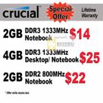 Crucial Desktop Notebook Memory DDR3 DDR2 1333Mhz