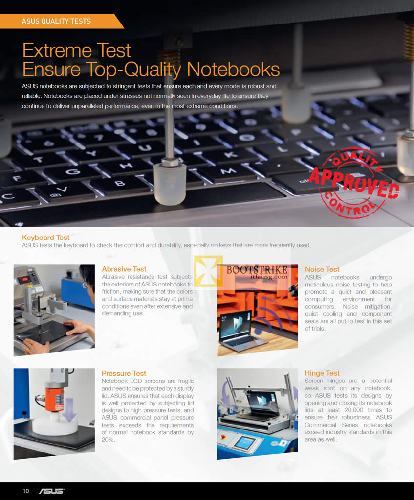 COMEX 2012 price list image brochure of ASUS Quality Tests Keyboard, Abrasive, Noise, Pressure, Hinge