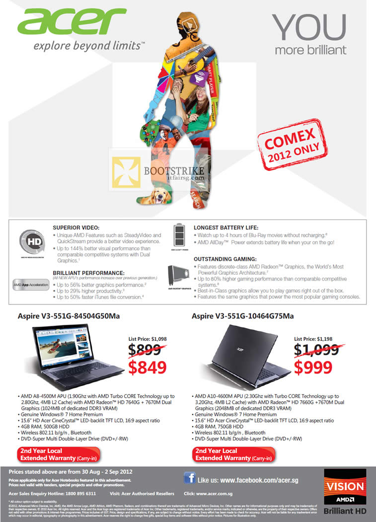 COMEX 2012 price list image brochure of Acer Notebooks Aspire V3-551G-84504G50Ma, Aspire V3-551G-10464G75Ma