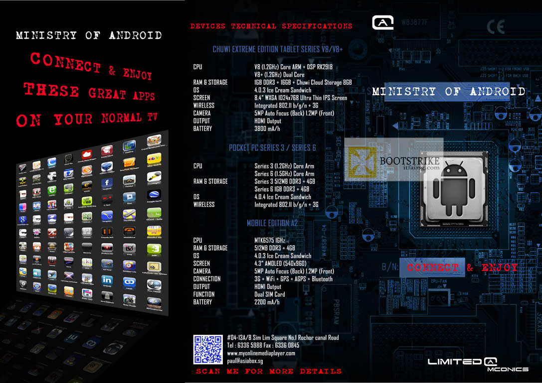 COMEX 2012 price list image brochure of Amconics Chuwi Extreme Edition V8 Plus Tablets, Pocket PC Media Player, A2 Smartphone Specifications