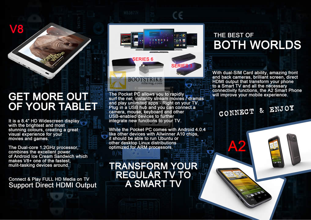 COMEX 2012 price list image brochure of Amconics Chuwi Extreme Edition V8 Tablet, Pocket PC Media Player, A2 Smartphone Features