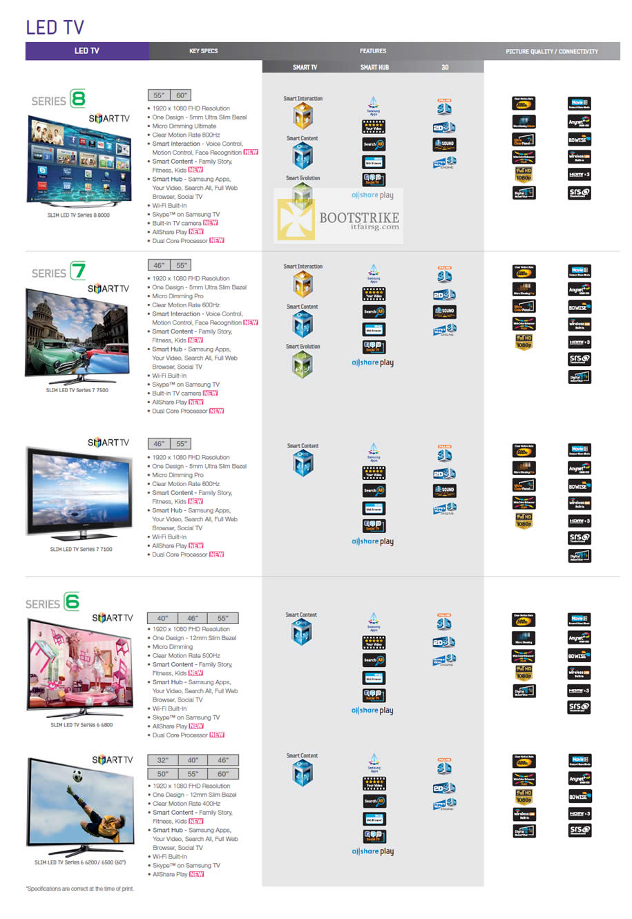 COMEX 2012 price list image brochure of Audio House Samsung LED TV Series 8, 7, 6