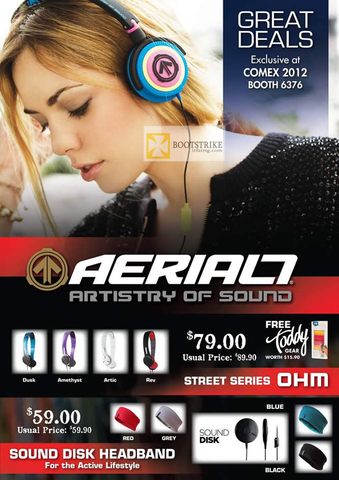 COMEX 2012 price list image brochure of Convergent Aerial7 Artistry Of Sound Headset Street Series OHM, Sound Disk Headband