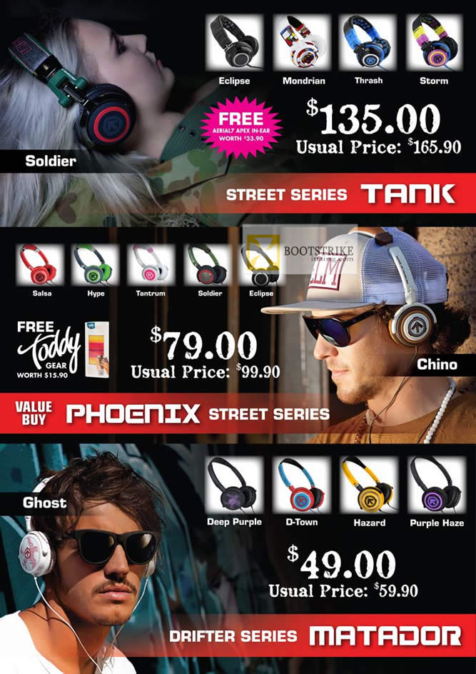 COMEX 2012 price list image brochure of Convergent Headsets Street Series Tank, Phoenix, Matador Drifter Series