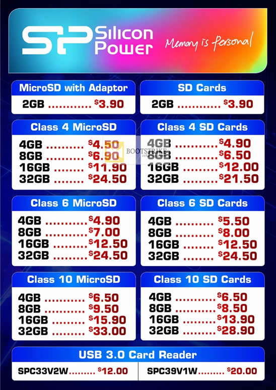 COMEX 2012 price list image brochure of Convergent SP Silicon Power Flash Memory, SD Cards, MicroSD, Card Reader