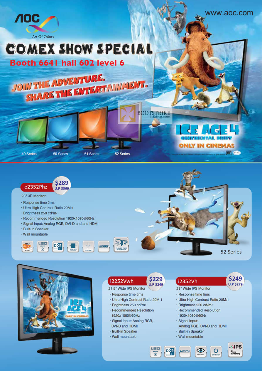 COMEX 2012 price list image brochure of Corbell AOC Monitors E2352Phz, IPS I2252Vwh, I2352Vh