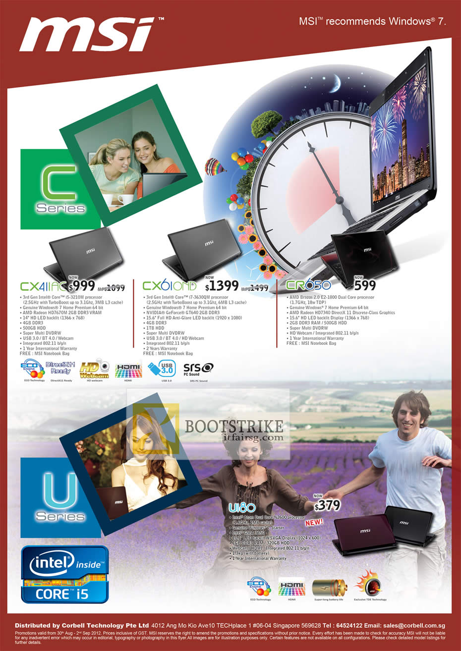 COMEX 2012 price list image brochure of Corbell MSI Notebooks CX411AC, CX6I0ND, CR650, UI80