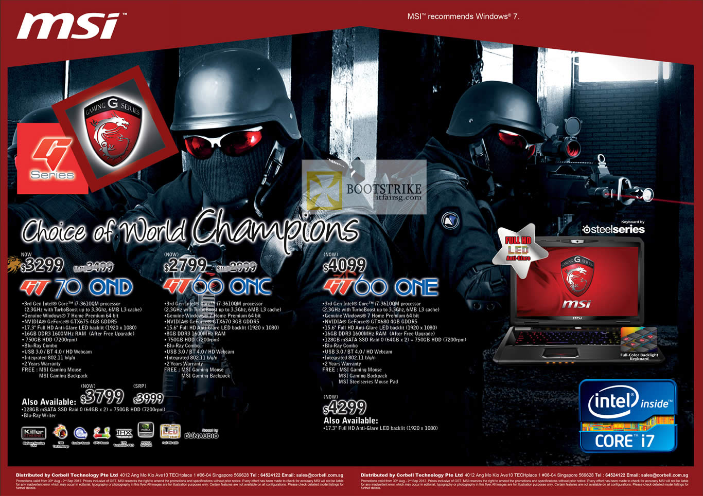 COMEX 2012 price list image brochure of Corbell MSI Notebooks GT70 0ND, GT60 0NC, GT60 0NE