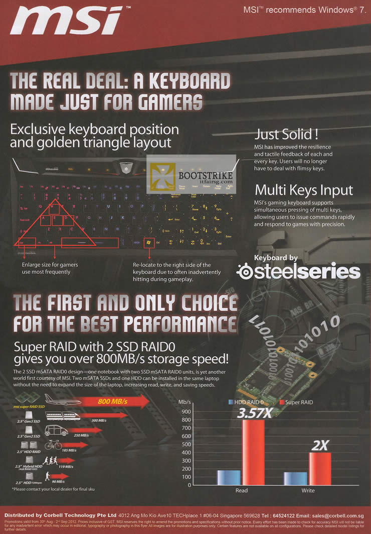 COMEX 2012 price list image brochure of Corbell MSI Notebooks Keyboard Features, RAID 2 SSD Features