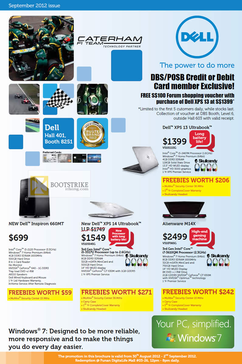 COMEX 2012 price list image brochure of Dell Direct Notebooks XPS 13 Ultrabook, XPS 14, Alienware M14X, Inspiron 660MT Desktop PC