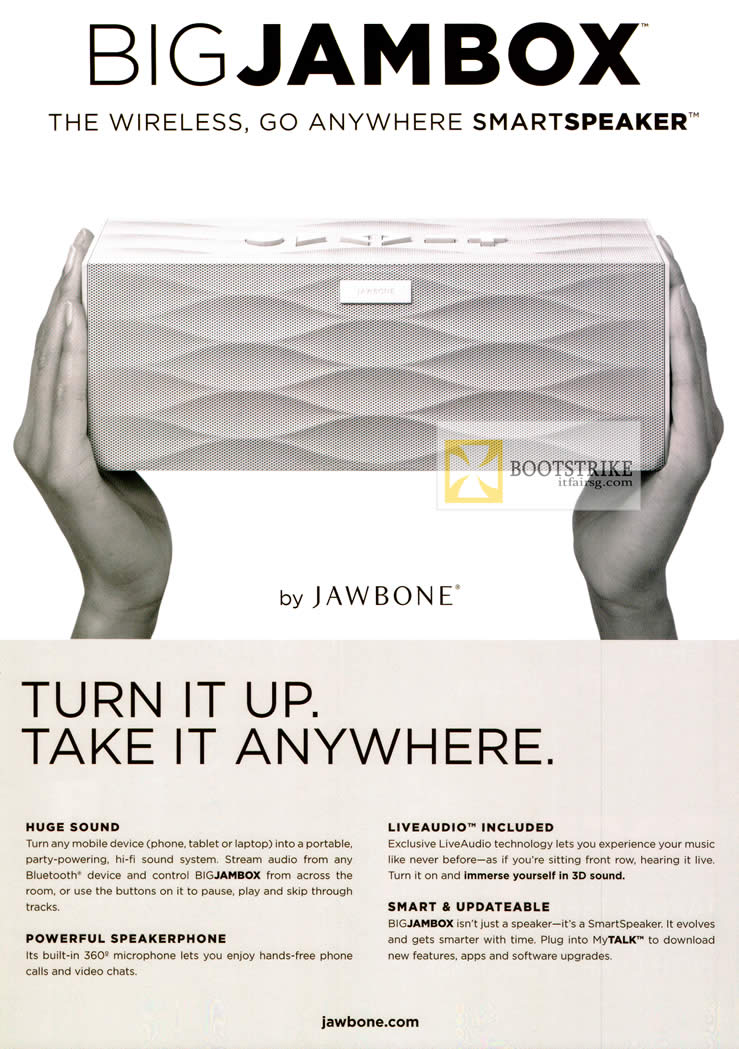 COMEX 2012 price list image brochure of Digital Hub Jawbone Big Jambox Wireless Smart Speaker Features, Liveaudio