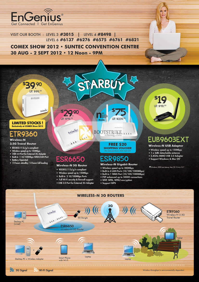 COMEX 2012 price list image brochure of Engenius Networking Routers ETR9360, ESR6650, ESR9850, EUB9603EXT, 3G