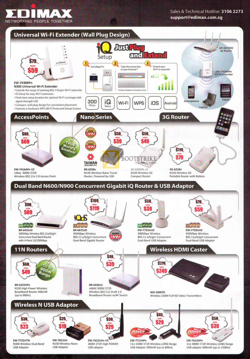 COMEX 2012 price list image brochure of Fairland Edimax Wireless Extender EW-7438Rpn, Nano, 3G Router, HDMI Caster, USB Adapter