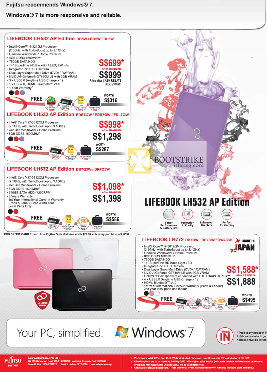 COMEX 2012 price list image brochure of Fujitsu Notebooks Lifebook LH532 AP Edition DB5W DR5W DL5W, EDB7QW EDR7QW EDL7QW, DB7Q3W DR7Q3W, LH772 DB7QW DP7QW DW7QW