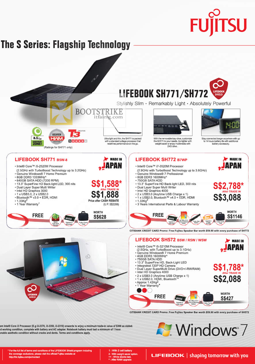 COMEX 2012 price list image brochure of Fujitsu Notebooks Lifebook SH771 B5W-8, SH772 B7WP, SH572 B5W R5W W5W