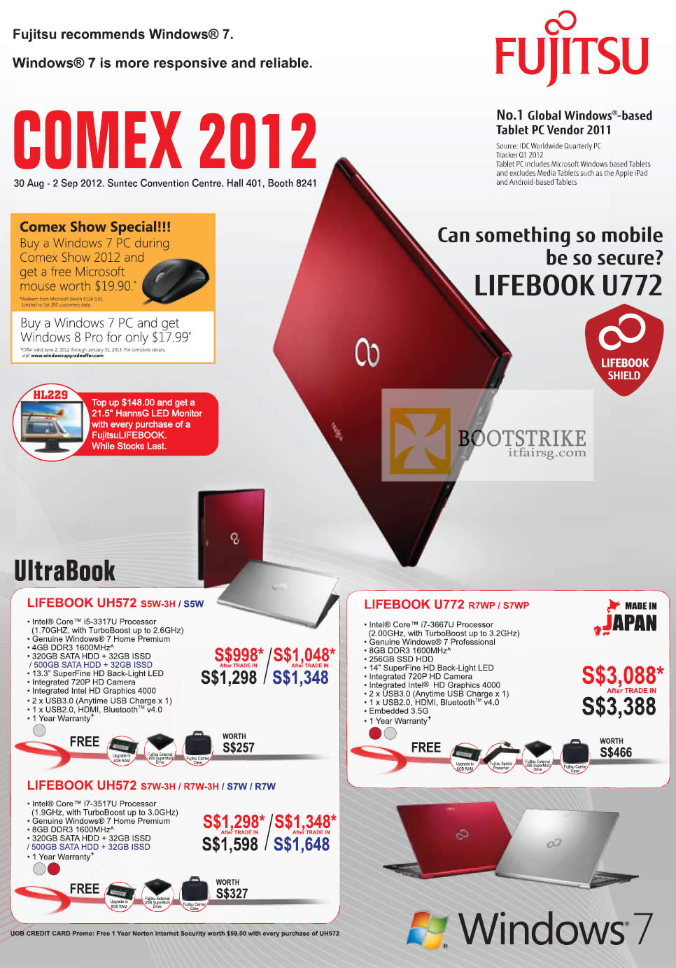 COMEX 2012 price list image brochure of Fujitsu Notebooks Lifebook UH572 S5W-3H S5W, U772 R7WP S7WP, UH572 S7W-3H R7W-3H S7W R7W