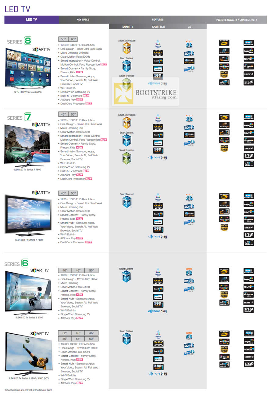 COMEX 2012 price list image brochure of Harvey Norman Samsung LED TV Series 8, 7, 6