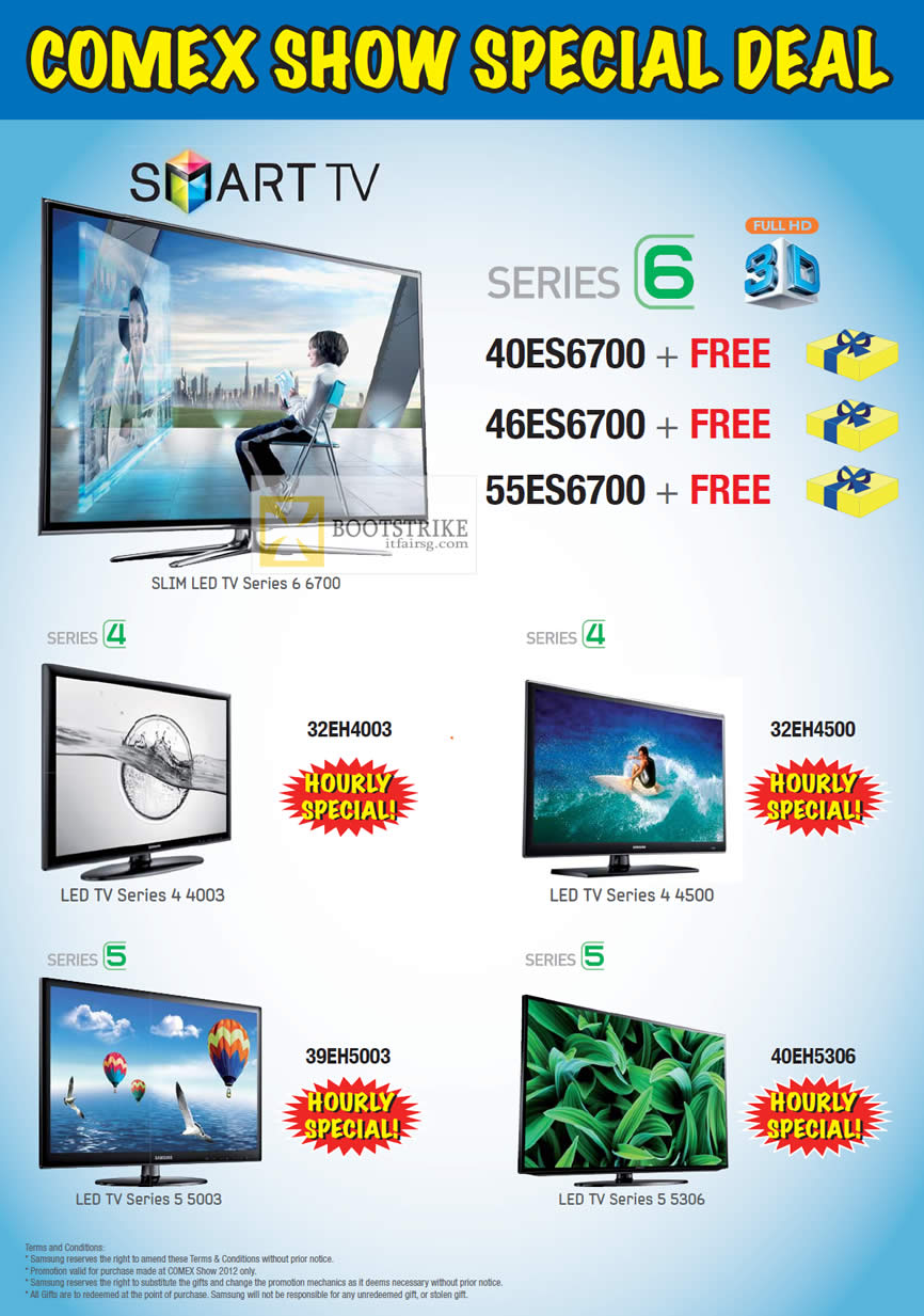 COMEX 2012 price list image brochure of Harvey Norman Samsung Smart TV Series 6 40ES6700, 46ES6700, 55ES6700, 32EH4003, 32EH4500, 39EH5003, 40EH5306