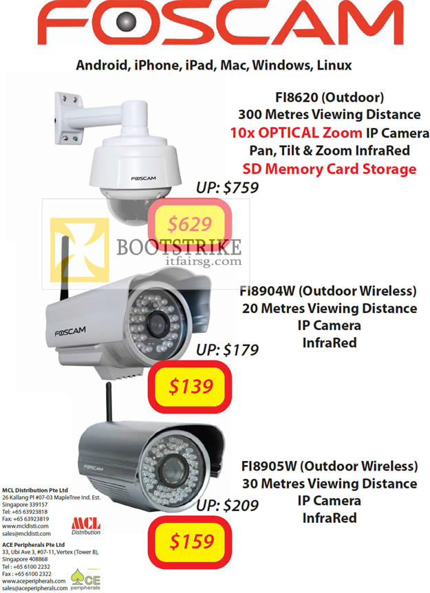 COMEX 2012 price list image brochure of MCL Distribution Ace Peripherals Foscam IPCam FI8620, FI8904W, FI8905W